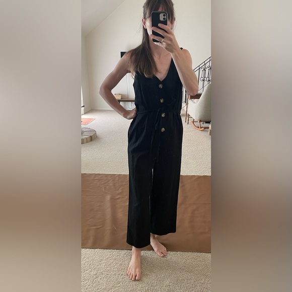 Black Linen Jumpsuit (petite and pregnancy friendly) - Picture 3 of 6